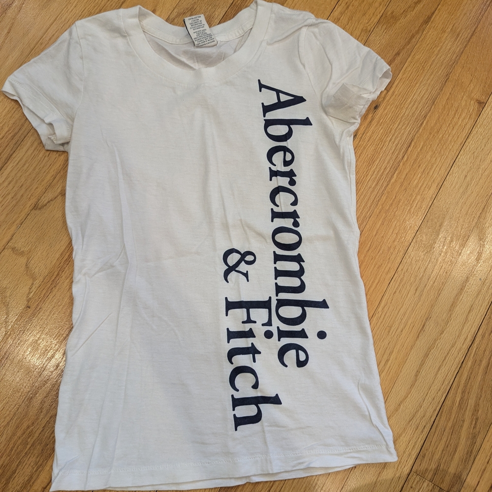 Abercrombie & Fitch White Tee with Navy Logo